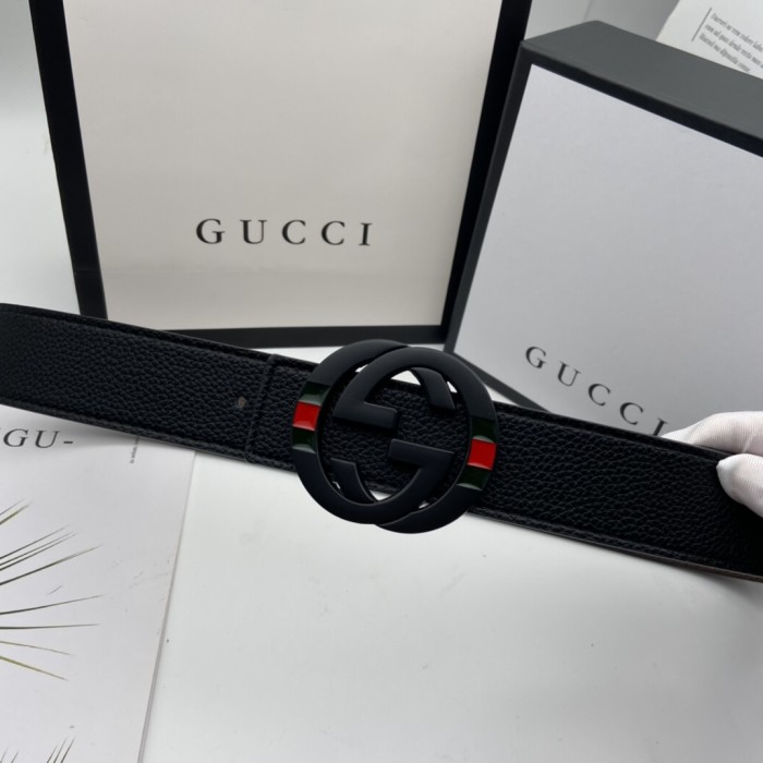 Color-blocked Full-leather Printed Belt【Width 3.8cm】 28549086