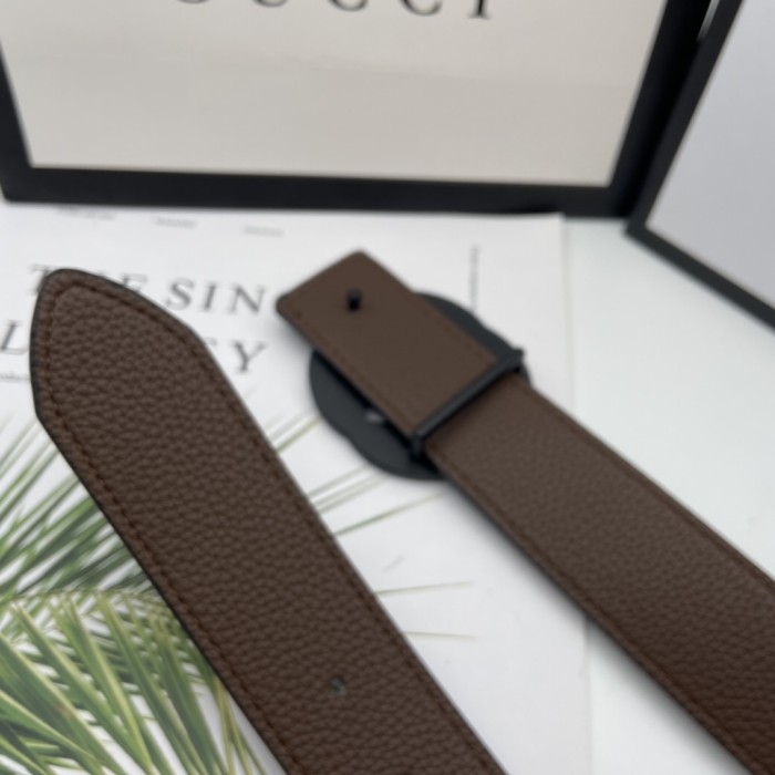 Color-blocked Full-leather Printed Belt【Width 3.8cm】 28549086