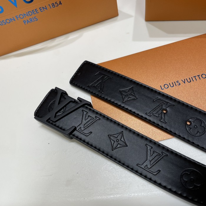 Pure Black Button Fashionable Embossed Leather Belt【Width 3.5 cm】28549008