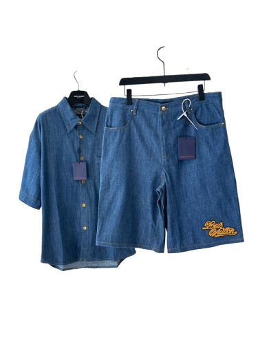 1:1 quality version Rope Embroidery Denim shirt & shorts set 28572200