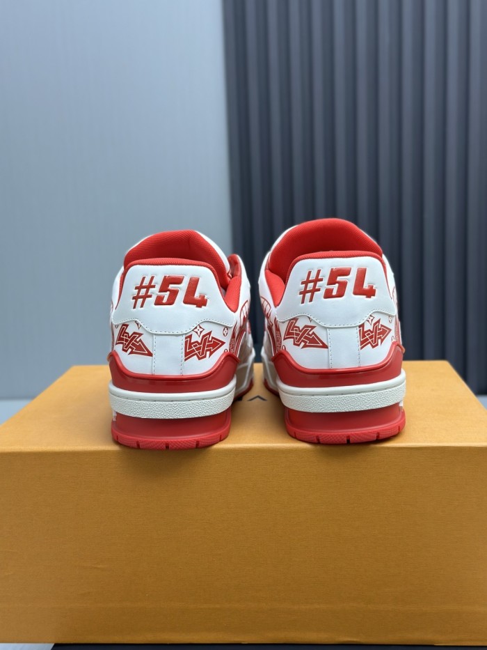 1:1 quality version Trainer White & Red Graffiti Leather Round Toe Lace-Up Shoes 28598354