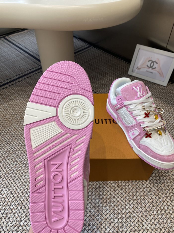 1:1 quality version Trainer Fabric Leather Round Toe Low-Top Sneakers Pink 28599103