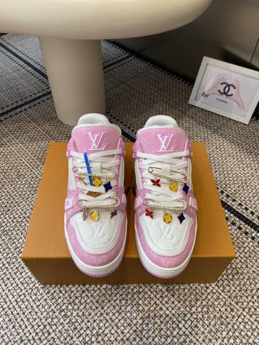 1:1 quality version Trainer Fabric Leather Round Toe Low-Top Sneakers Pink 28599103