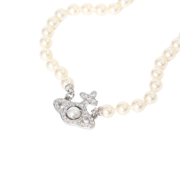 Cross Line Crystal Water Pearl Saturn Necklace 28659502