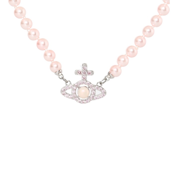 Cross Line Pink Diamond Star Pearl Necklace 28659499