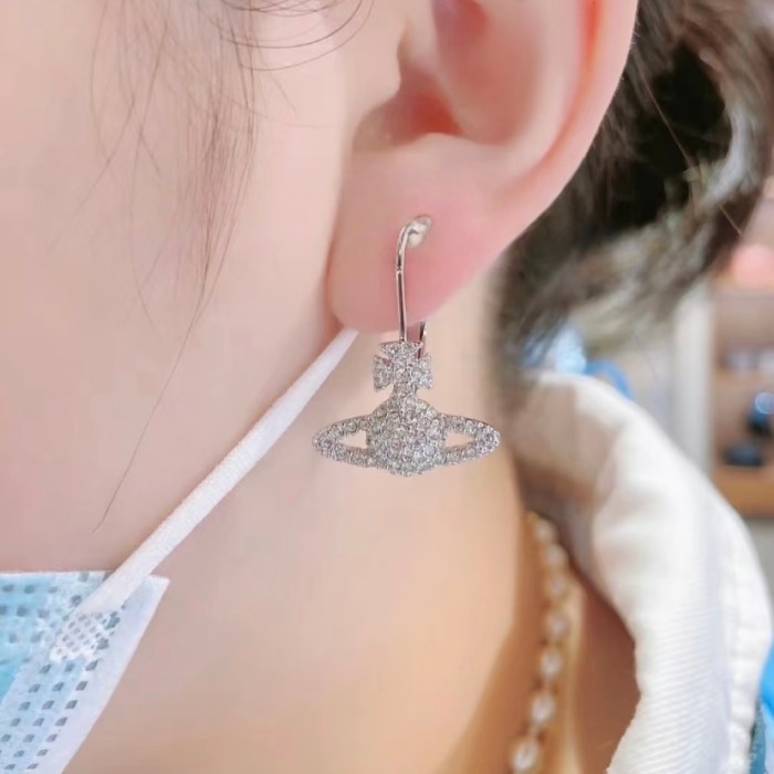 Small Logo Full-Diamond Saturn Stud Earrings 28659477