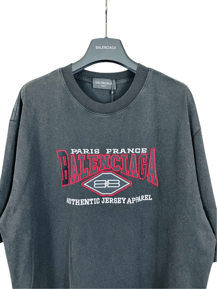 1:1 quality version BB Letter Classic Logo Embroidery Washed Distressed Tee 28666452