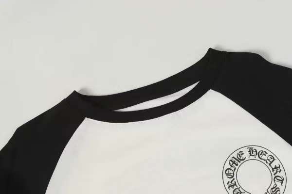 Black and White Color-Blocked Sleeve Sanskrit Letter Print Long Sleeve T-Shirt 28661876