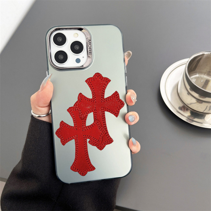 Cross Flower Horsehoe Print Mirror Colored Silver Phone Case 9 colors 28678805
