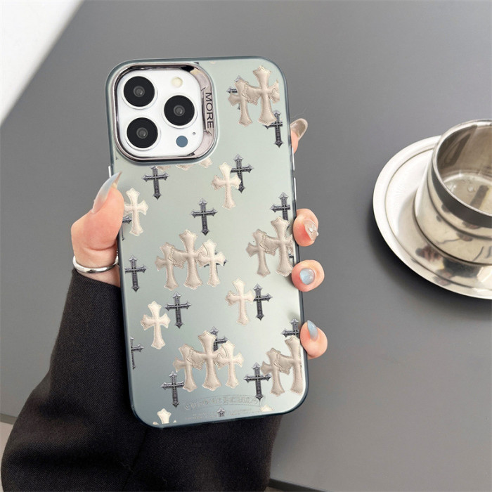Cross Flower Horsehoe Print Mirror Colored Silver Phone Case 9 colors 28678805