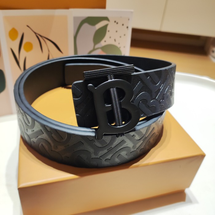 Classic Logo Silver Buckle Embossed Leather Belt【Width 3.5cm】 28678833