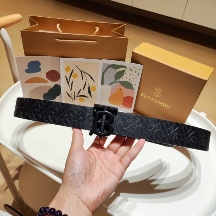 Classic Logo Silver Buckle Embossed Leather Belt【Width 3.5cm】 28678833