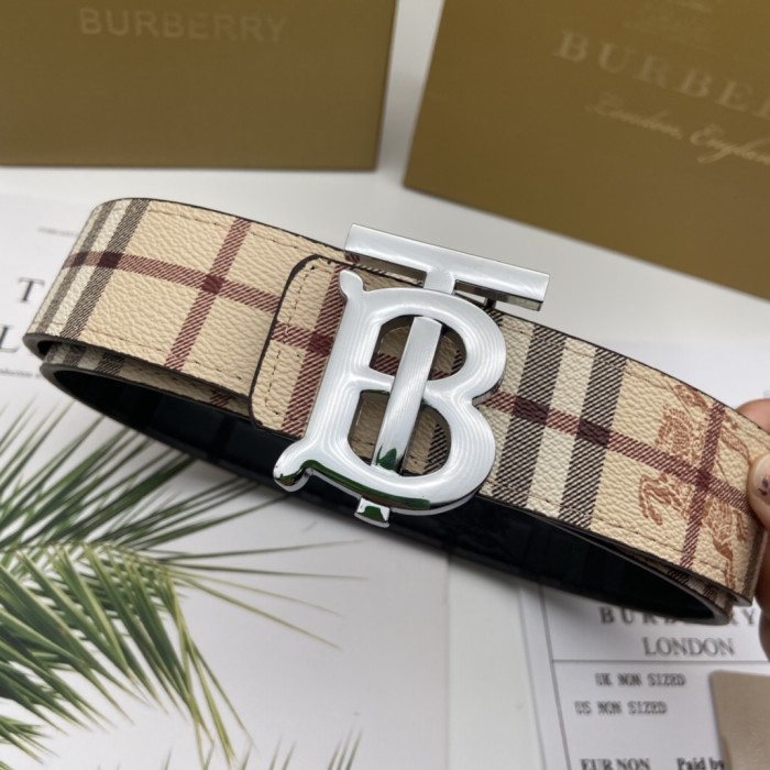 Round Letter B Button Embossed Leather Belt【Width 3.5cm】 28680598