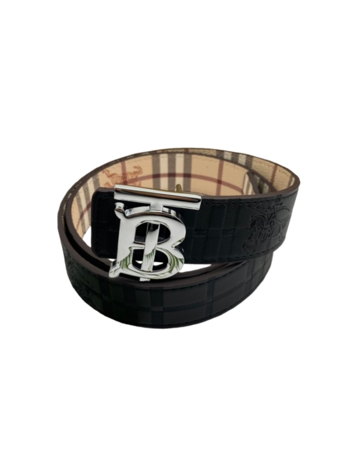 Round Letter B Button Embossed Leather Belt【Width 3.5cm】 28680598
