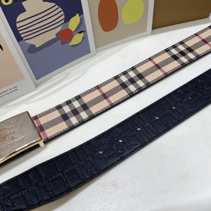 Classic Plaid Embossed Leather Belt【Width 3.5cm】 28680595