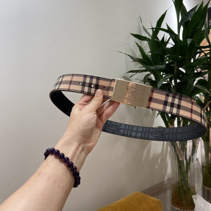 Classic Plaid Embossed Leather Belt【Width 3.5cm】 28680595