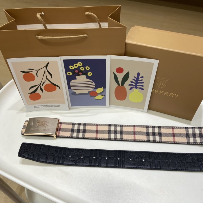 Classic Plaid Embossed Leather Belt【Width 3.5cm】 28680595