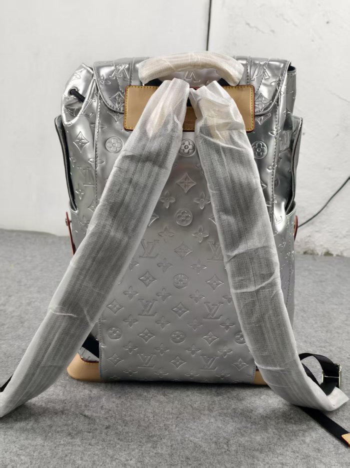 28425312 Full-print logo silver backpack