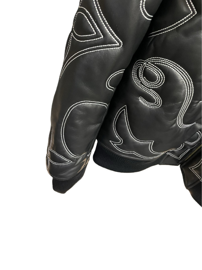 1:1 quality version Genuine Sheepskin Embroidered Leather Jacket 28685169