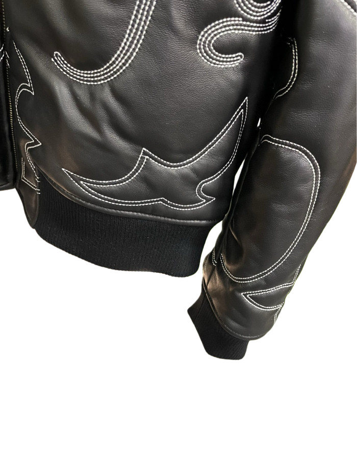 1:1 quality version Genuine Sheepskin Embroidered Leather Jacket 28685169