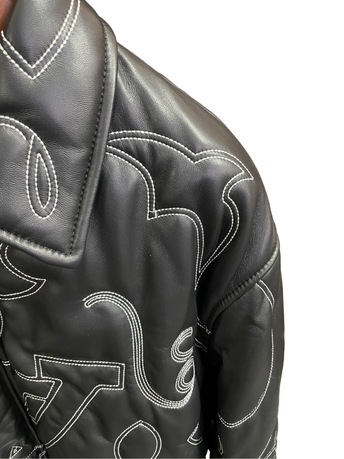 1:1 quality version Genuine Sheepskin Embroidered Leather Jacket 28685169