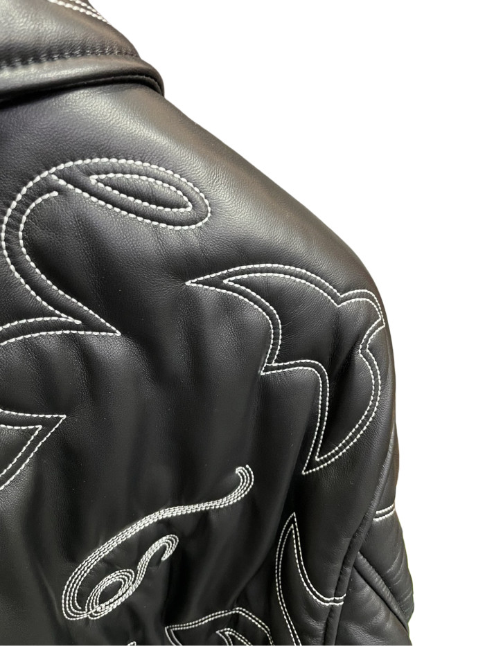 1:1 quality version Genuine Sheepskin Embroidered Leather Jacket 28685169