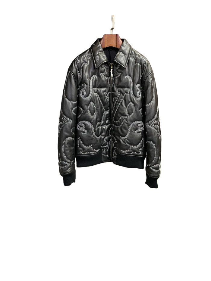 1:1 quality version Genuine Sheepskin Embroidered Leather Jacket 28685169
