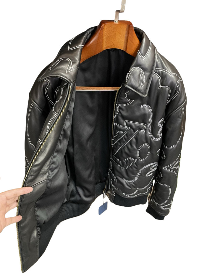 1:1 quality version Genuine Sheepskin Embroidered Leather Jacket 28685169