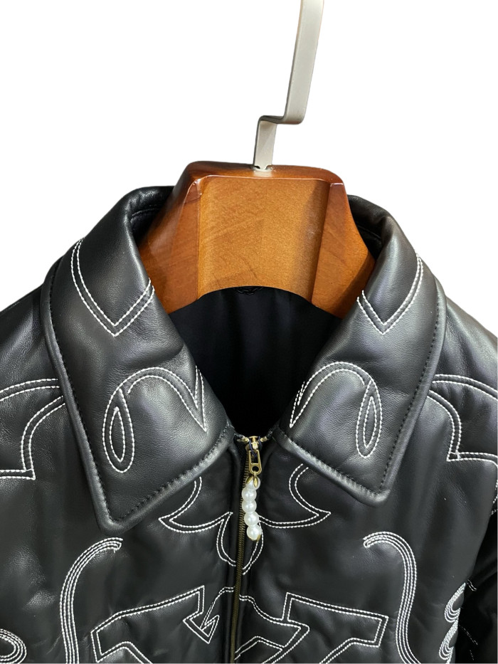 1:1 quality version Genuine Sheepskin Embroidered Leather Jacket 28685169