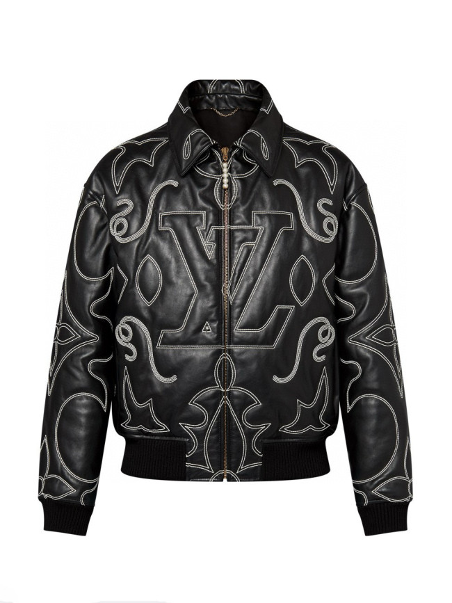 1:1 quality version Genuine Sheepskin Embroidered Leather Jacket 28685169