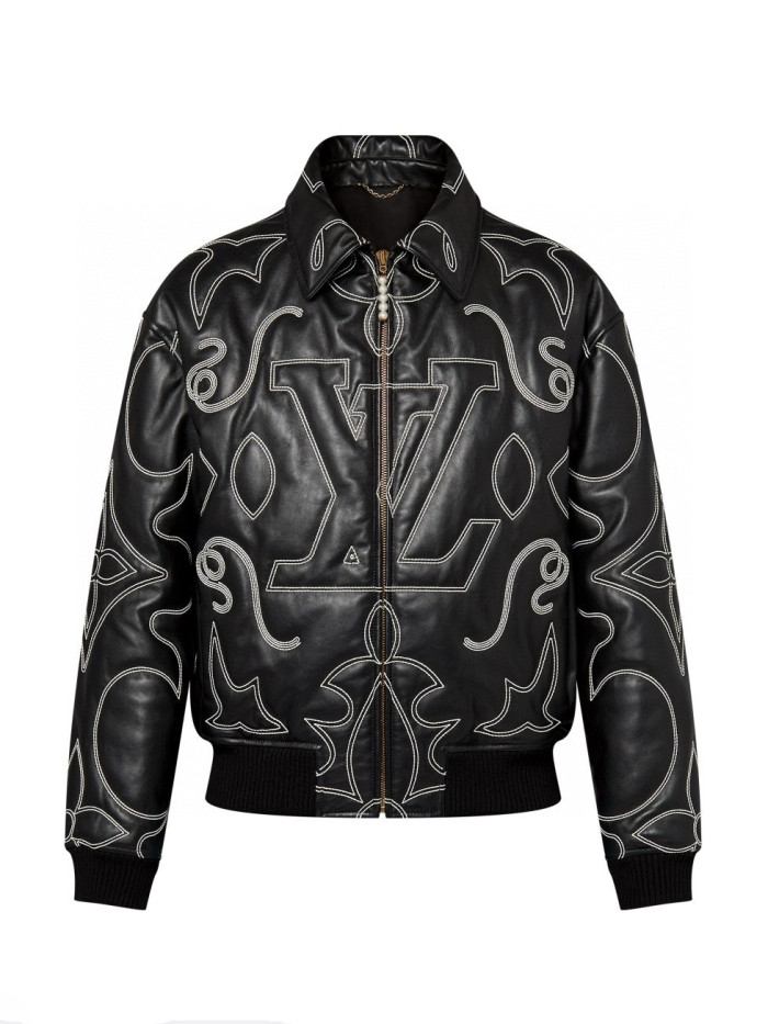 1:1 quality version Genuine Sheepskin Embroidered Leather Jacket 28685169