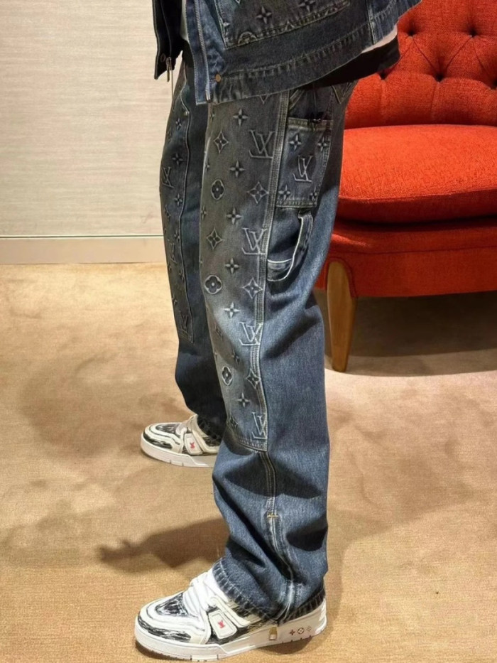 1:1 quality version Embroidered Rivet Distressed Denim Work Jeans 28687461