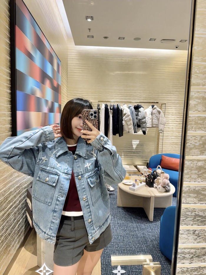 1:1 quality version White Logo Embroidered Blue Denim Jacket 28687458