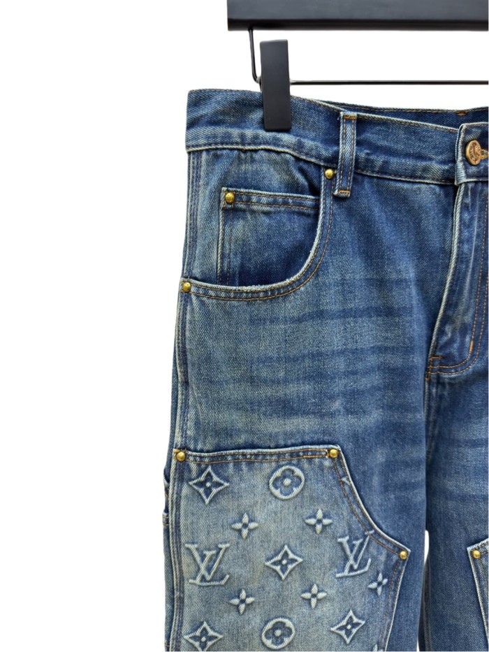 1:1 quality version Embroidered Rivet Distressed Denim Work Jeans 28687461
