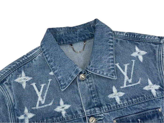 1:1 quality version White Logo Embroidered Blue Denim Jacket 28687458