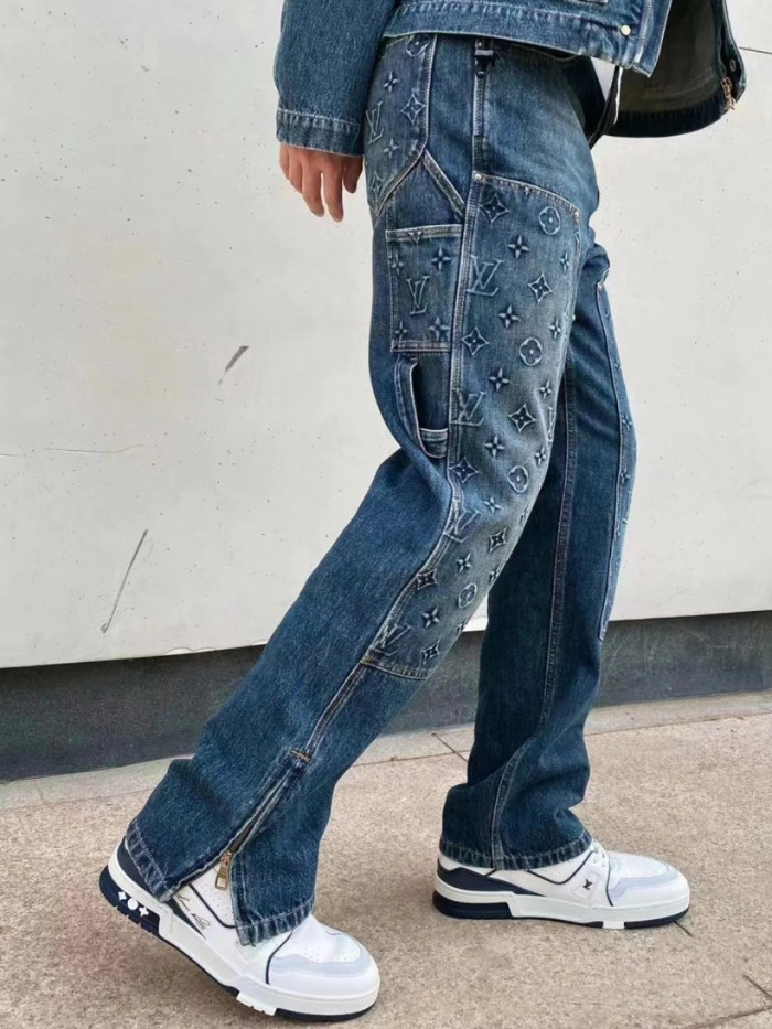 1:1 quality version Embroidered Rivet Distressed Denim Work Jeans 28687461