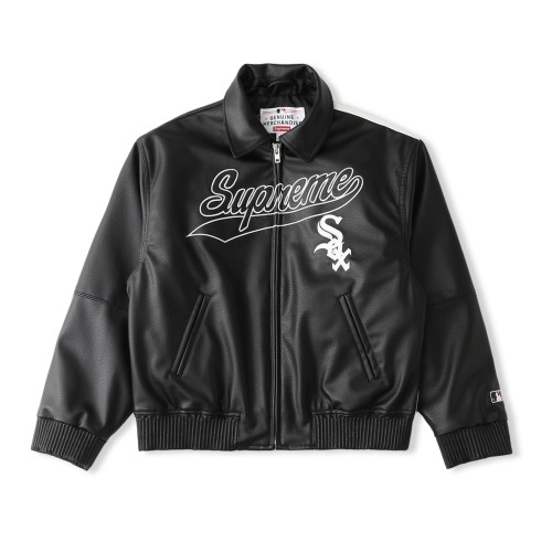Patchwork Logo Embroidered Zip Team Leather Jacket 2 colors 28688400