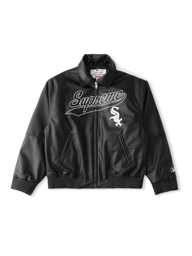 Patchwork Logo Embroidered Zip Team Leather Jacket 2 colors 28688400
