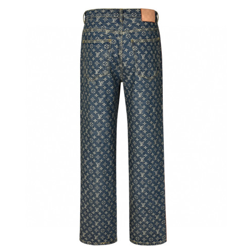 1:1 quality version Jacquard All-Over Print Leather Trim Denim Pants 28689531