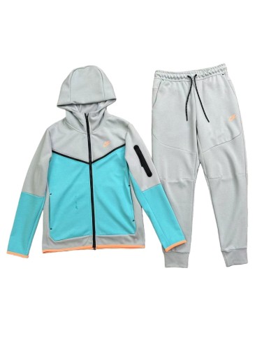 Gray and Blue Color-blocked Windrunner Hoodie & Pants Set 28692012