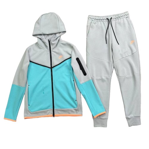 Gray and Blue Color-blocked Windrunner Hoodie & Pants Set 28692012