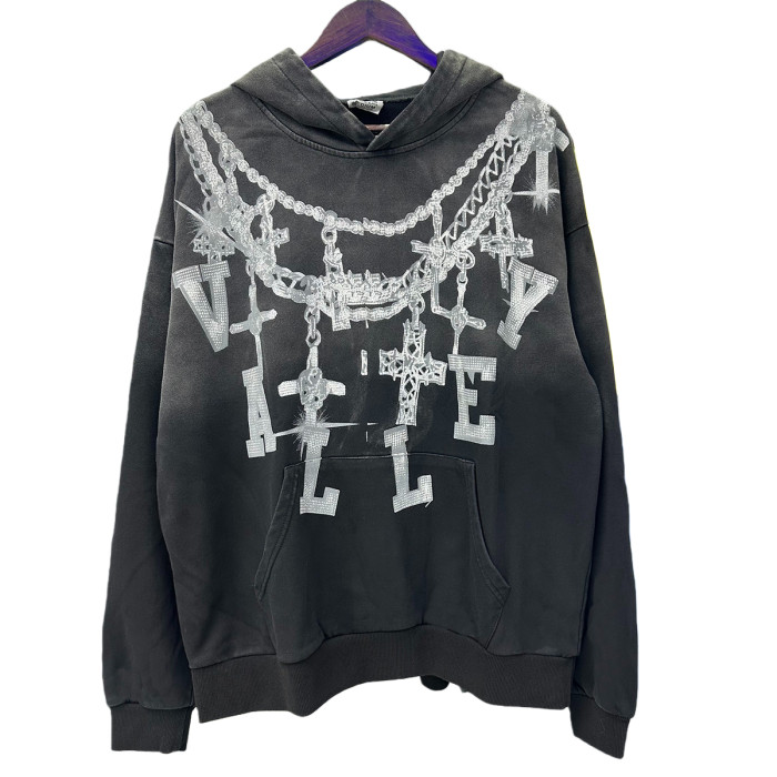 Large Chain Back Letter Printed Washed Version Hoodie 28711245