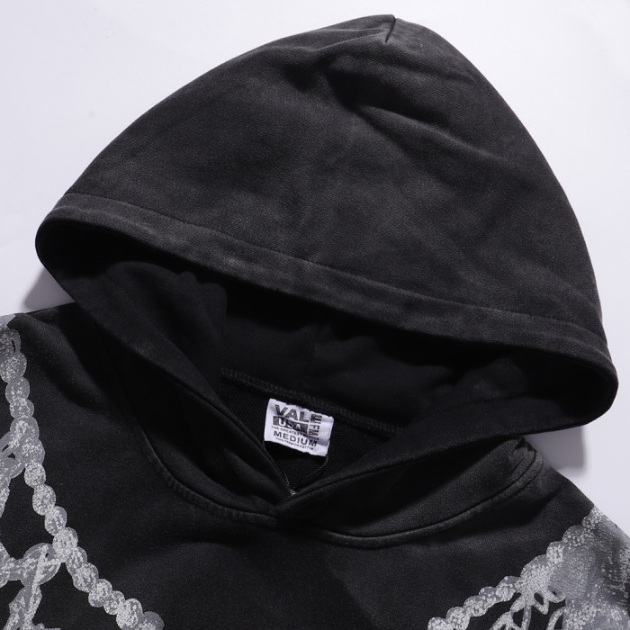 Large Chain Back Letter Printed Washed Version Hoodie 28711245