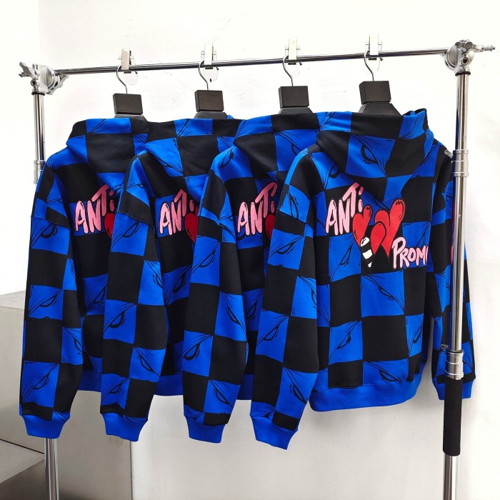 1:1 quality version AP Blue and Black Checkered Hoodie & Pants Set 2 colors 28749373