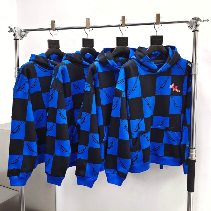 1:1 quality version AP Blue and Black Checkered Hoodie & Pants Set 2 colors 28749373