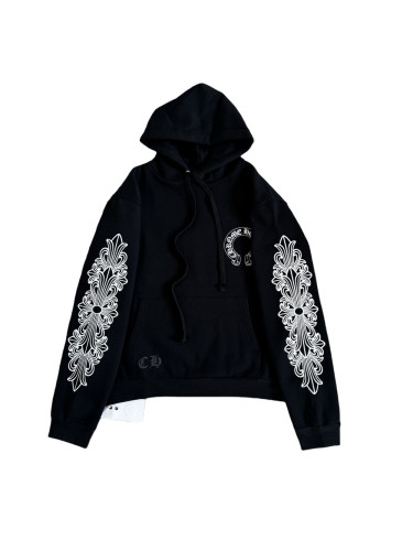 1:1 quality version Floral Sleeve Back Black Horseshoe Print Hoodie 28755502