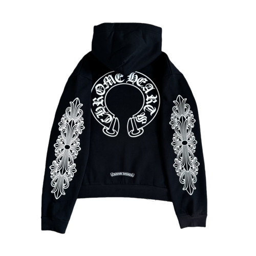 1:1 quality version Floral Sleeve Back Black Horseshoe Print Hoodie 28755502