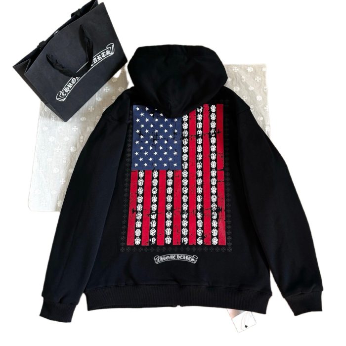 1:1 quality version Back Vintage-inspired distressed American flag print Zipper Hoodie 28755521