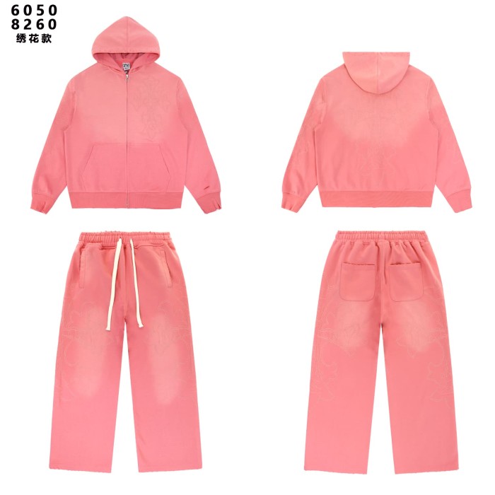 Embroidered Distressed Washed Version Zippe Hoodie & Pants Set 2 colors 28755586
