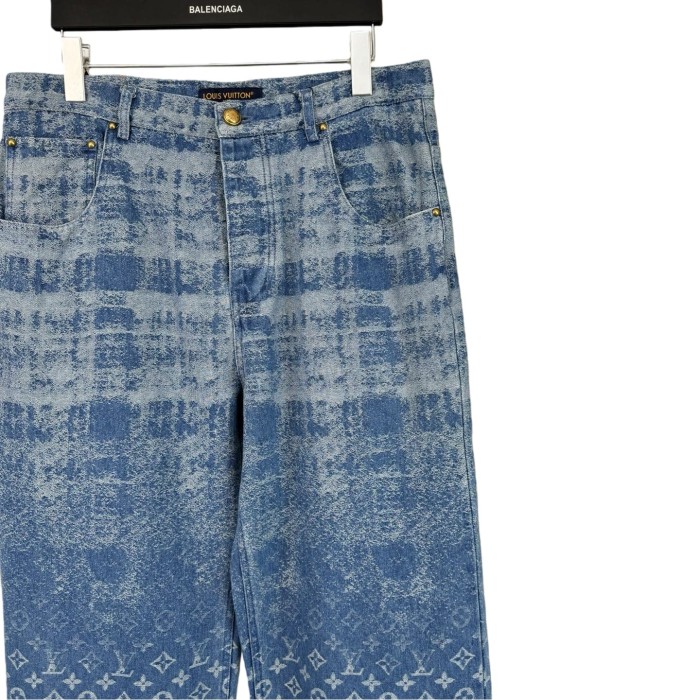 1:1 quality version Bleached Plaid Jacquard Denim Jeans 28759547